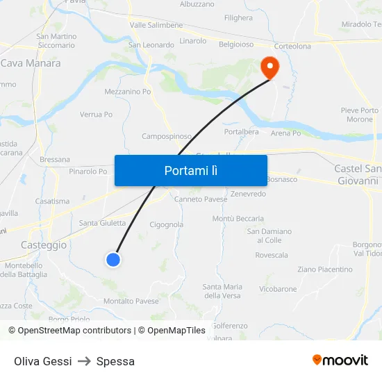 Oliva Gessi to Spessa map