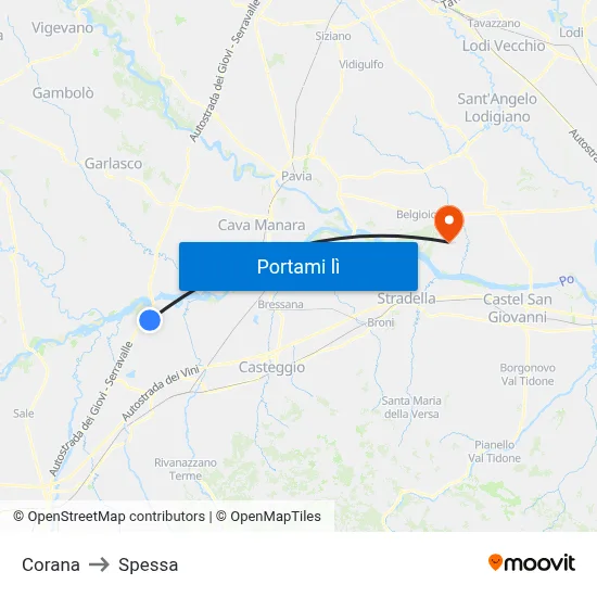 Corana to Spessa map