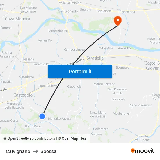 Calvignano to Spessa map