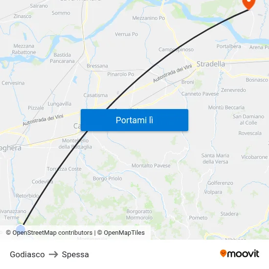 Godiasco to Spessa map