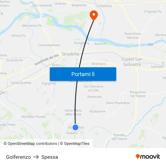 Golferenzo to Spessa map