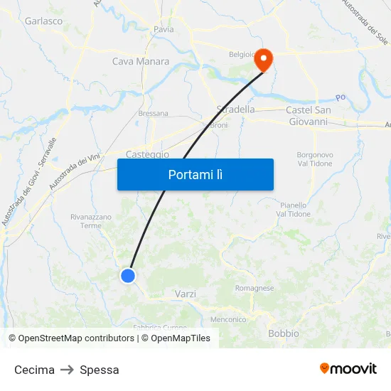 Cecima to Spessa map