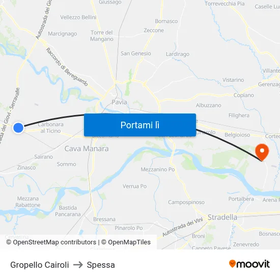 Gropello Cairoli to Spessa map