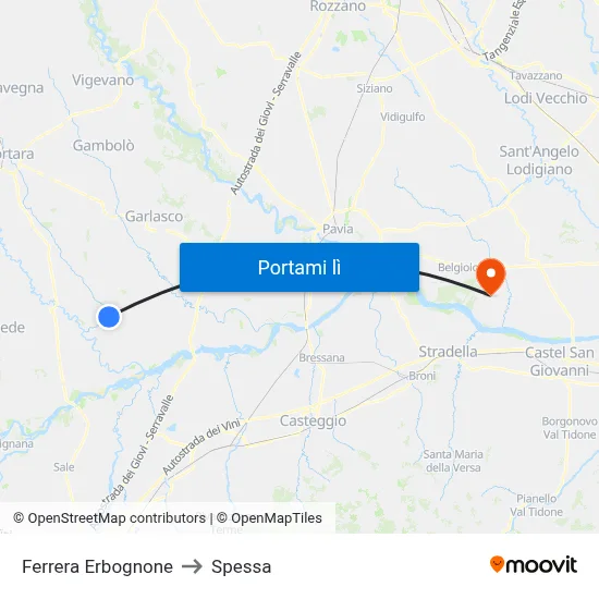Ferrera Erbognone to Spessa map