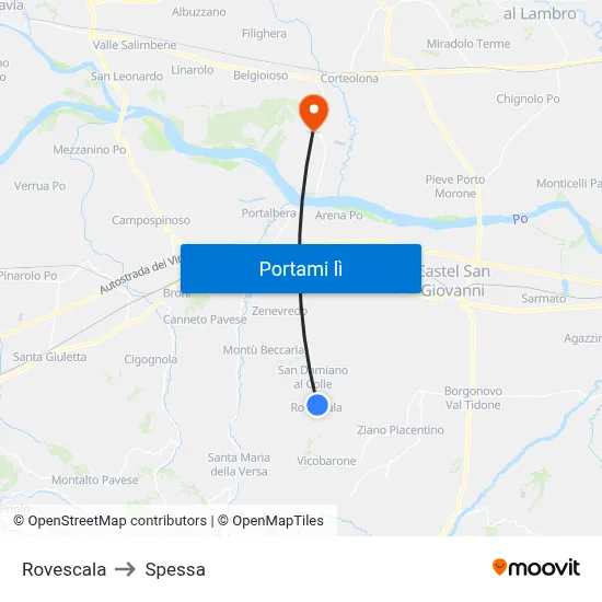 Rovescala to Spessa map