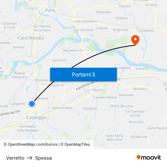 Verretto to Spessa map