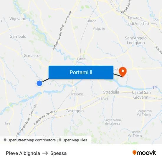 Pieve Albignola to Spessa map