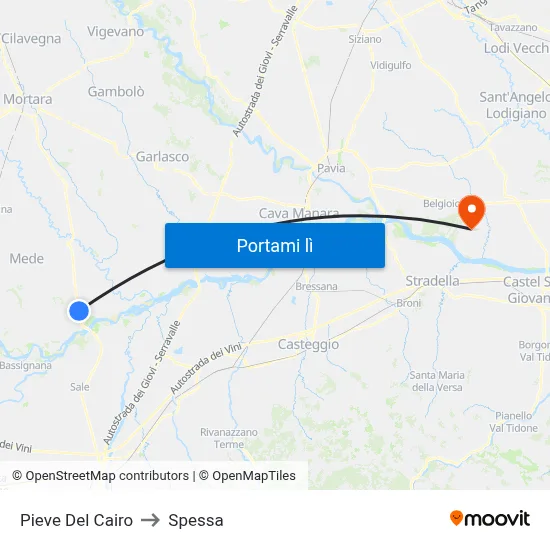 Pieve Del Cairo to Spessa map