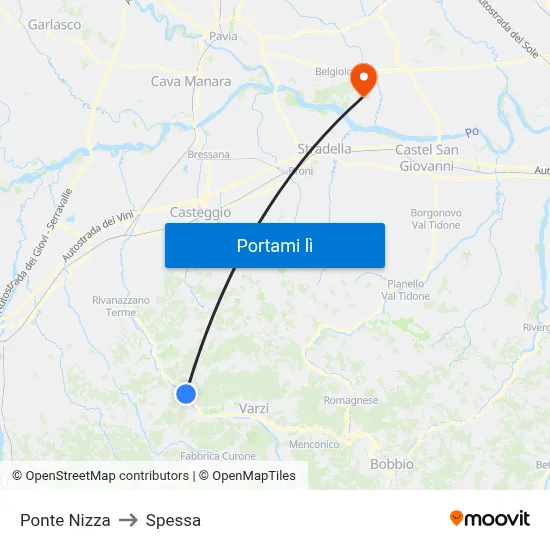 Ponte Nizza to Spessa map