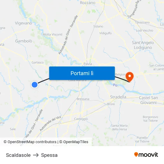Scaldasole to Spessa map
