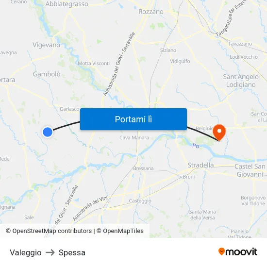 Valeggio to Spessa map