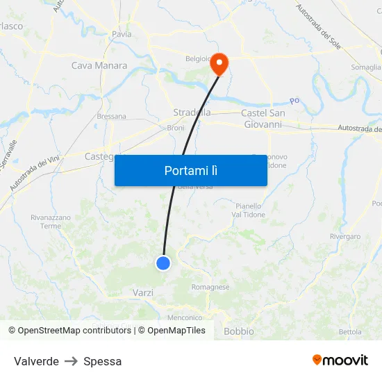 Valverde to Spessa map