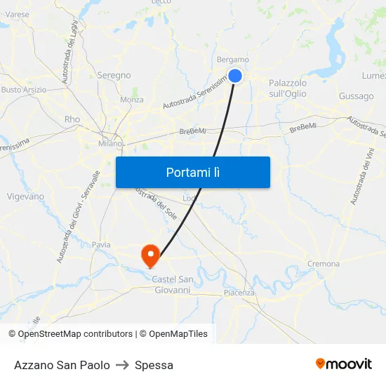 Azzano San Paolo to Spessa map