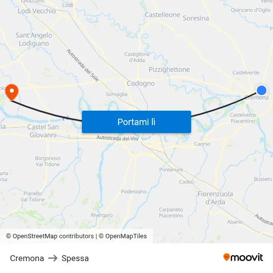 Cremona to Spessa map