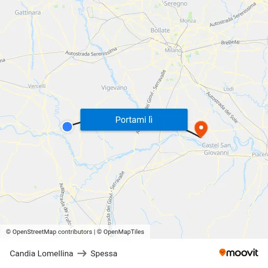 Candia Lomellina to Spessa map