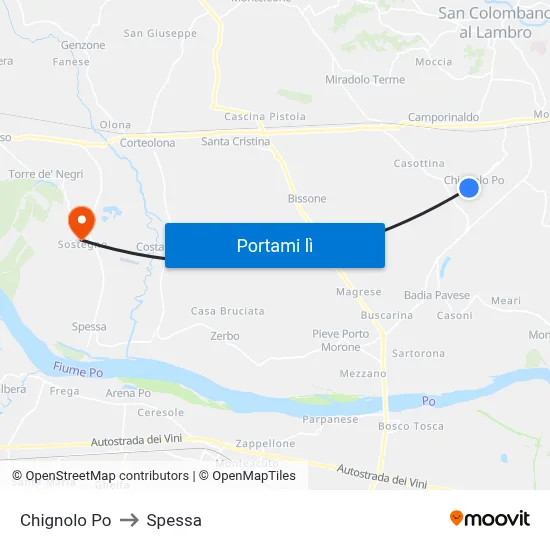 Chignolo Po to Spessa map