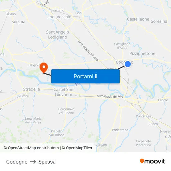 Codogno to Spessa map