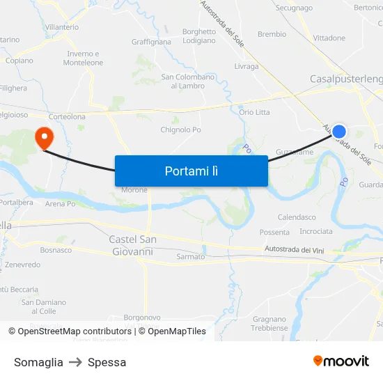 Somaglia to Spessa map