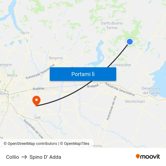 Collio to Spino D' Adda map