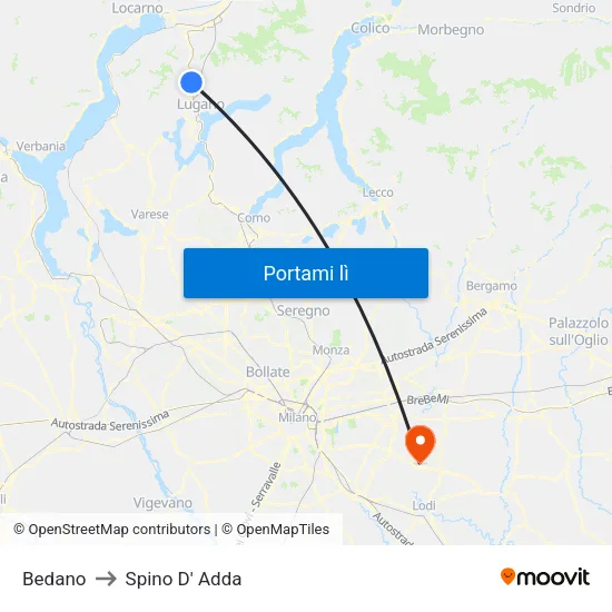 Bedano to Spino D' Adda map