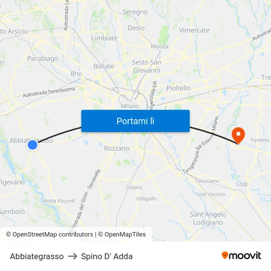 Abbiategrasso to Spino D' Adda map