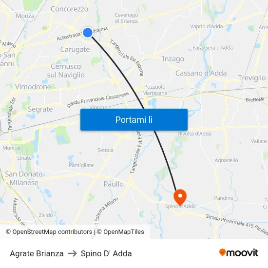 Agrate Brianza to Spino D' Adda map