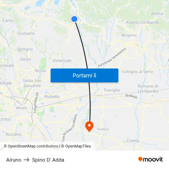 Airuno to Spino D' Adda map