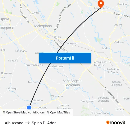 Albuzzano to Spino D' Adda map