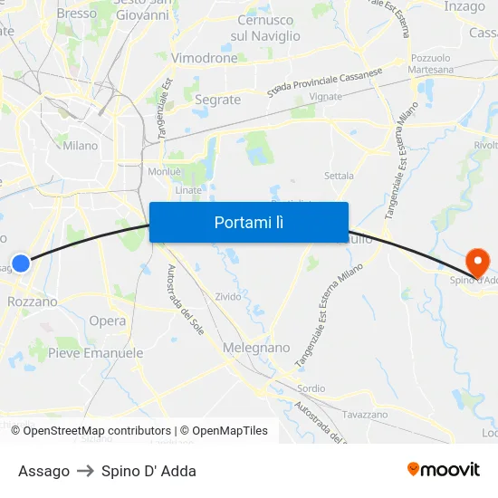 Assago to Spino D' Adda map