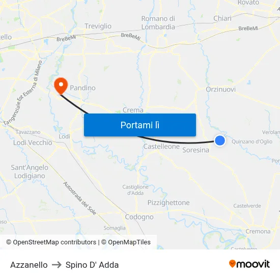 Azzanello to Spino D' Adda map