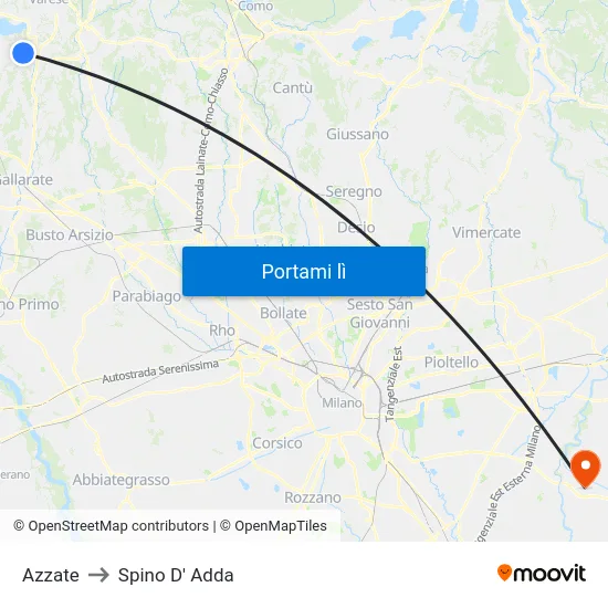 Azzate to Spino D' Adda map