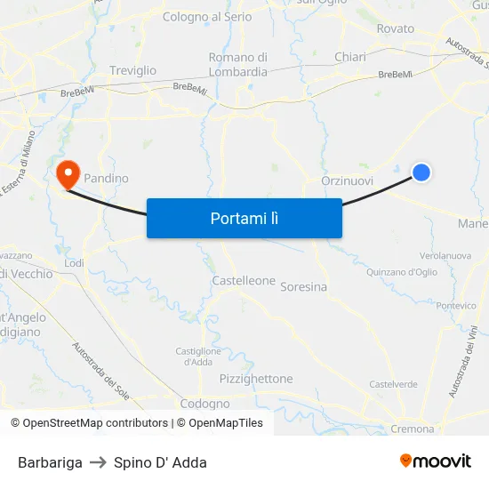 Barbariga to Spino D' Adda map