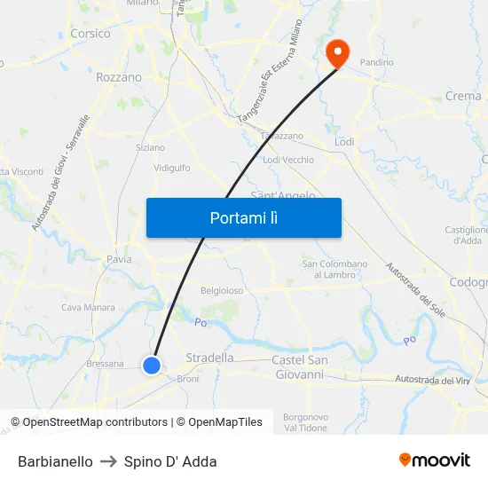 Barbianello to Spino D' Adda map