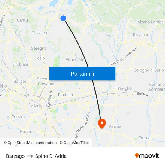 Barzago to Spino D' Adda map