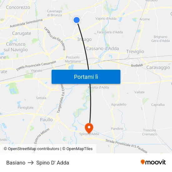 Basiano to Spino D' Adda map
