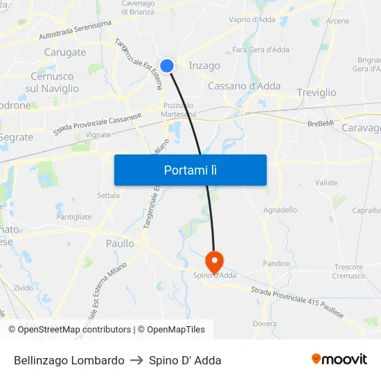 Bellinzago Lombardo to Spino D' Adda map