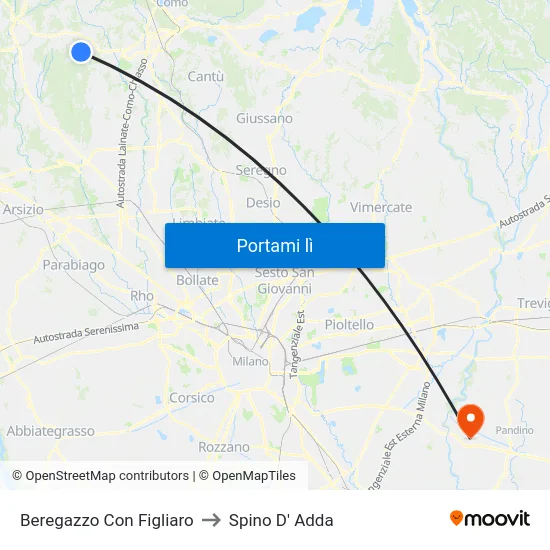 Beregazzo Con Figliaro to Spino D' Adda map