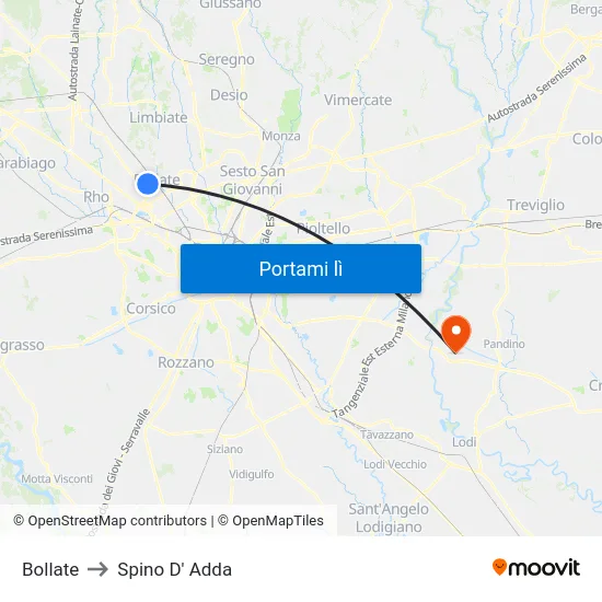 Bollate to Spino D' Adda map