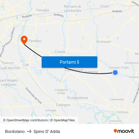 Bordolano to Spino D' Adda map