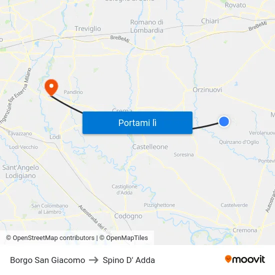 Borgo San Giacomo to Spino D' Adda map