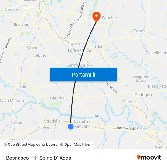 Bosnasco to Spino D' Adda map