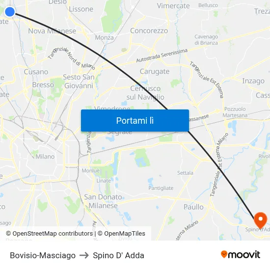 Bovisio-Masciago to Spino D' Adda map