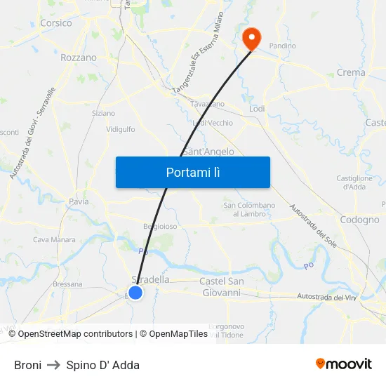 Broni to Spino D' Adda map