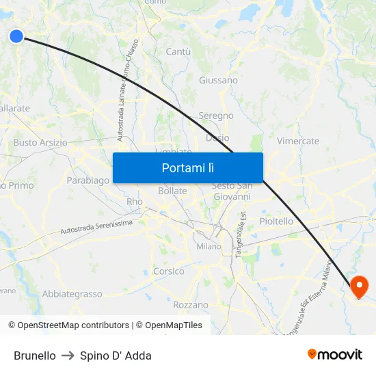 Brunello to Spino D' Adda map