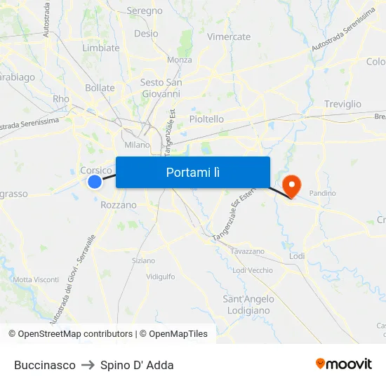 Buccinasco to Spino D' Adda map
