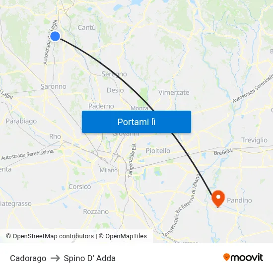 Cadorago to Spino D' Adda map