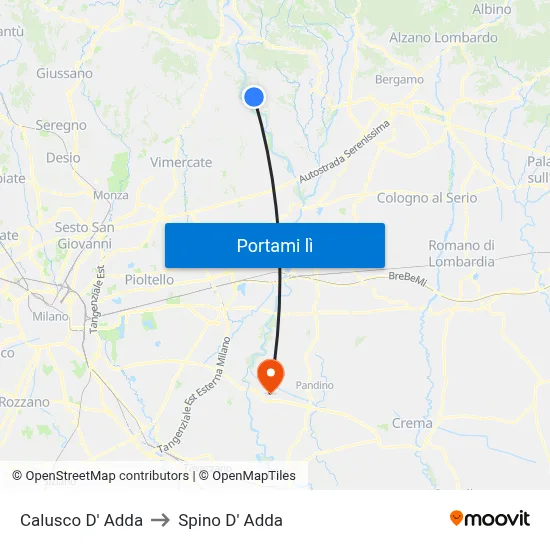 Calusco D' Adda to Spino D' Adda map