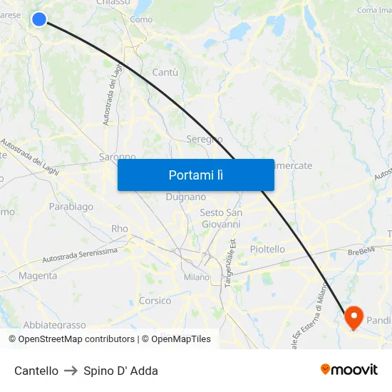 Cantello to Spino D' Adda map