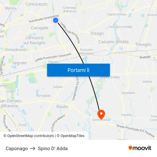 Caponago to Spino D' Adda map