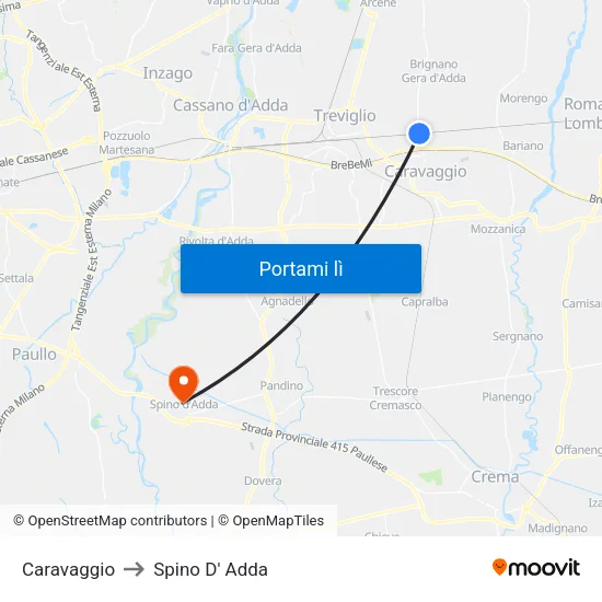 Caravaggio to Spino D' Adda map